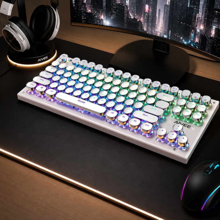기계식 키보드 세계일주 유선 게이밍 RGB 레트로 키캡 레인보우 청축 104 KEY T75-W-2026