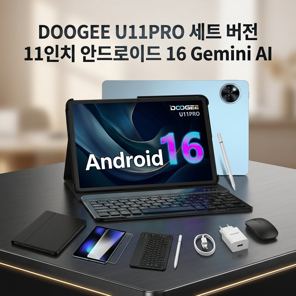 태블릿 pc 추천 가성비 DOOGEE-U11PRO-SET-2026 세트 버전 11인치 안드로이드 16 Gemini AI2.0 태블릿 30GB+256GB 2TB확장 5GWiFi 8580mAh 제품 이미지